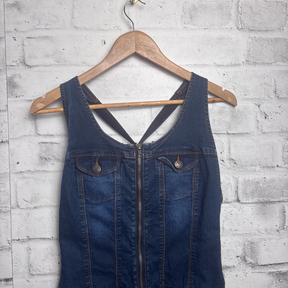 Bluenotes Denim Overalls Jumpsuit Zip Front Fitted Dark Wash - Size Small - Picture 2 of 12